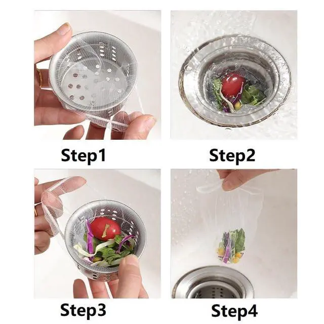 Alt view image 3 of 4 - 200-Pack Disposable Kitchen Sink Strainer Mesh Bag - Elastic, Anti-Clogging Sink Net Strainer for Kitchen & Bathroom Drains, Collect Food Waste & Debris