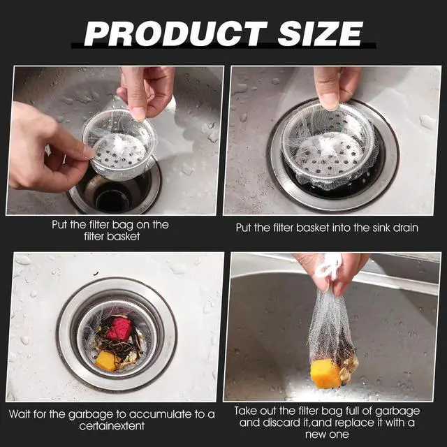Alt view image 3 of 7 - 100 Pcs Disposable Kitchen Sink Strainer Bag, Sink Strainer Mesh Bag Kitchen Accessories for Collecting Food Waste Leftover Garbage Scalability Non-Clog