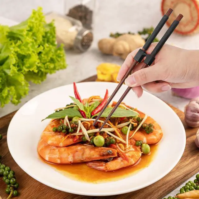 Alt view image 5 of 7 - 6 Pairs Reusable Chopsticks Helper, Training Chopsticks For Adults Training Chopstick Hinges Connector,Non-Slip And Portable Practice Chopsticks For Beginners Kids (Black)