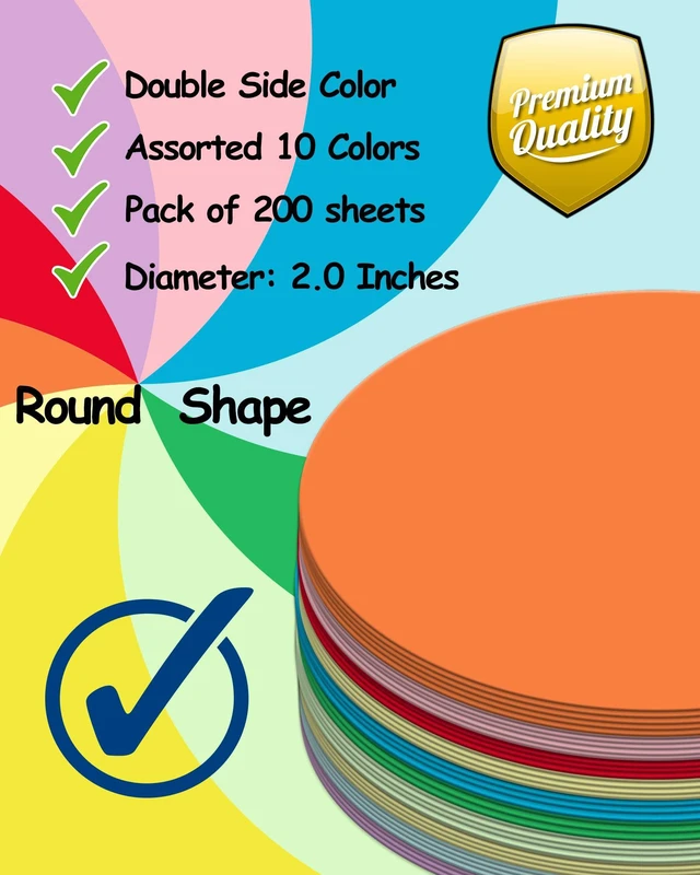 Alt view image 2 of 7 - Ezyaid Colored Paper Circles, 2 inch Construction Paper, 200 Sheets | Assorted colors, craft projects, bulletin board decor, classroom activities, DIY supplies, preschool, kindergarten