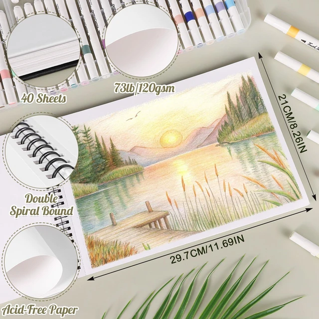 Alt view image 2 of 7 - A4 Marker Paper Pad 40 Sheets, 8.3×11.7 Inch Bleedproof Art Sketch Pad, 73lb/120gsm Drawing Paper Spiral Sketch Book, Painting Coloring Alcohol Marker Paper for Beginners, Artists, Gift