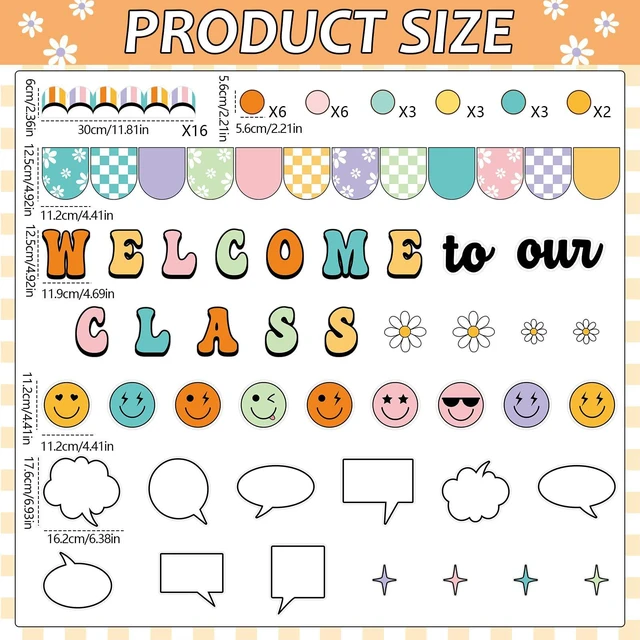 Alt view image 2 of 7 - Groovy Back to School Bulletin Board Set Retro Smile Face Classroom Decoration Welcome to Our Class Cutout Hippie Daisy Flower Paper Bulletin Board Preschool Kindergarten Decor Teacher Door Wall Decor