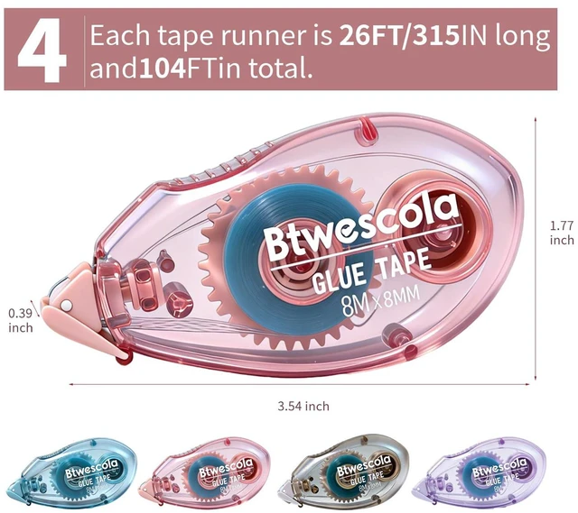 Alt view image 2 of 6 - Btwescola Double Sided Tape Roller - 4 Pack Scrapbook Glue Tape Runner Roller for Scrapbooking,Wrapping, Kids Paper,Crafts Gift Wrap for Schools, Offices(0.31 inch x 26 feet)