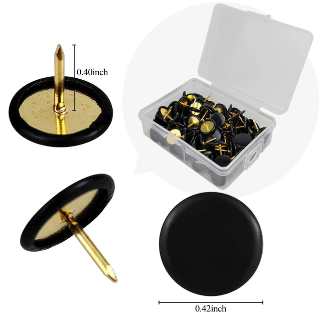 Alt view image 4 of 7 - 100 Pcs Thumb Tacks, Drawing Pins, Metal Flat Push Pins, Round Head Drawing Pins with Storage Box for Map, Photo Wall, Office, Corkboards (Black, 100)