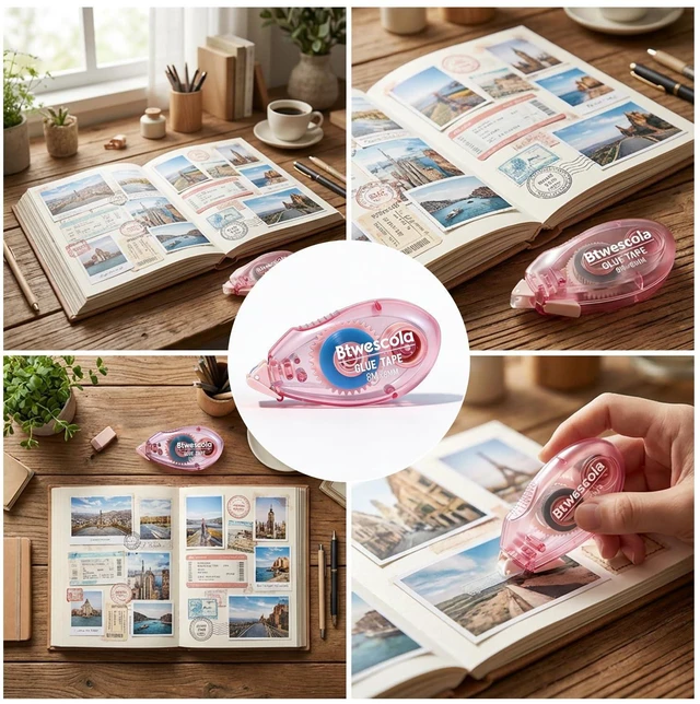 Alt view image 6 of 6 - Btwescola Double Sided Tape Roller - 4 Pack Scrapbook Glue Tape Runner Roller for Scrapbooking,Wrapping, Kids Paper,Crafts Gift Wrap for Schools, Offices(0.31 inch x 26 feet)