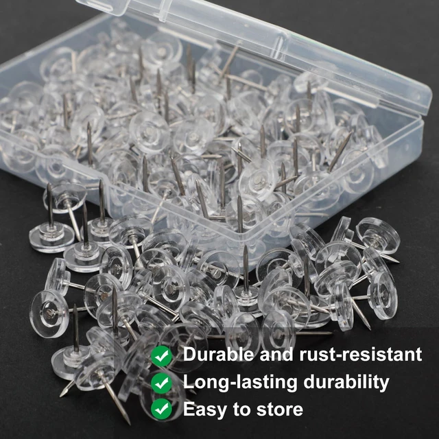 Alt view image 4 of 6 - 150 PCS Clear Push Pins Tacks with Reusable Storage Box - Heavy Duty Plastic Head Thumb Tacks for Bulletin Boards, Office & Wall Decor