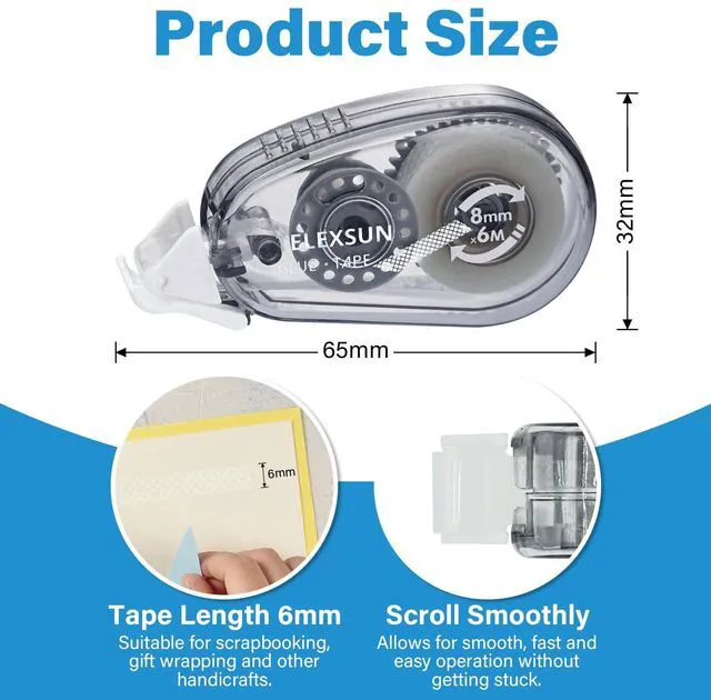 Alt view image 2 of 7 - JOJHDR 6 Pack Mini Scrapbook Glue Tape Roller, Double Sided Glue Tape Runner for Kids Adults, Sticky Adhesive Tape Roller for Crafts Journaling School Office Supplies, Grey(0.3 in x 19.6 FT)