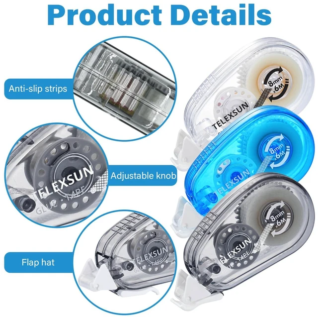 Alt view image 3 of 7 - JOJHDR 6 Pack Mini Scrapbook Glue Tape Roller, Double Sided Glue Tape Runner for Kids Adults, Sticky Adhesive Tape Roller for Crafts Journaling School Office Supplies, Grey(0.3 in x 19.6 FT)