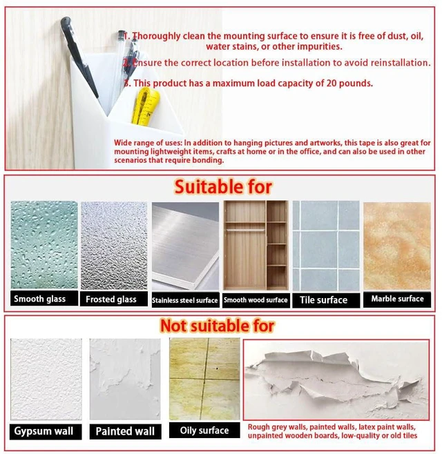 Alt view image 4 of 4 - Ourart Heavy Duty Double Sided Tape, Clear, 20Pcs, 1.96 x 5.12Inch | Strong Sticky ,Tack Mounting Tape, Large size