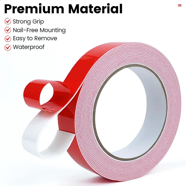 Alt view image 5 of 6 - MOJOTORY Double Sided Foam Tape, 0.5 in x 16.5 Ft | Super Strong Holds Firmly, Shock Absorption, Easy Peel Red Liner, No Residue Mounting