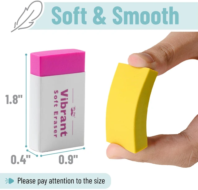 Alt view image 3 of 6 - Erasers Bulk, 20 Pack, Large Block Erasers for School, No Smudge | Large Latex Free Block Erasers for School, Office, Art Sketching, Homework, Exams, Clean Smudge-Free Correction