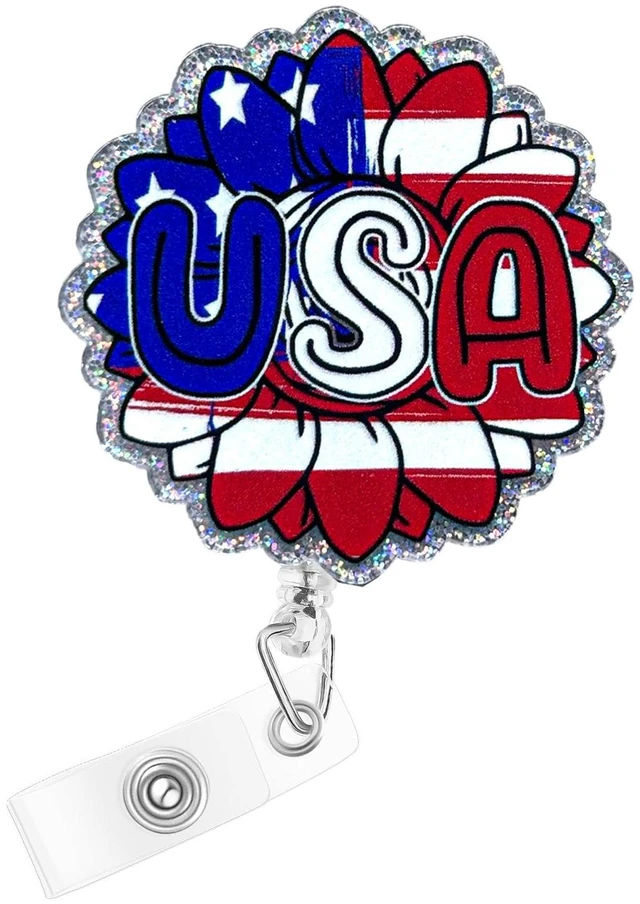 Main image of The Sparkling Badge of Independence Day,USA Flag Scalable Badge Scroll Land of the Free Id Holder with Alligator Clip, Patriotic Id Card, Name Tag, Nurse Staff, Office Staff, Professional Accessories