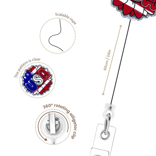 Alt view image 2 of 6 - The Sparkling Badge of Independence Day,USA Flag Scalable Badge Scroll Land of the Free Id Holder with Alligator Clip, Patriotic Id Card, Name Tag, Nurse Staff, Office Staff, Professional Accessories
