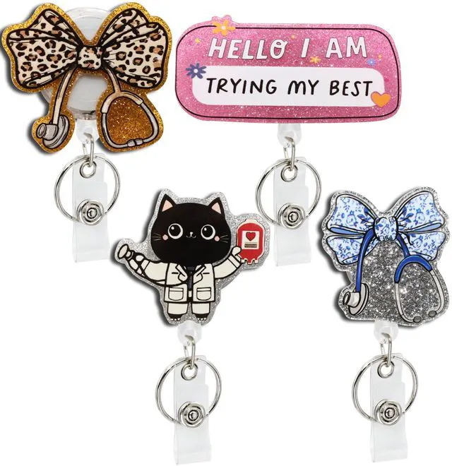 Main image of Retractable Badge Reel Cute with Clip and Key Ring for Id Name Card Holder/Nurse Medical Worker Teacher Doctor Student Office School (4 Medical Style)