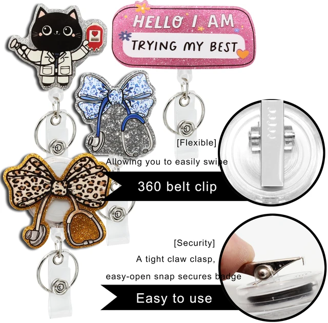 Alt view image 2 of 7 - Retractable Badge Reel Cute with Clip and Key Ring for Id Name Card Holder/Nurse Medical Worker Teacher Doctor Student Office School (4 Medical Style)
