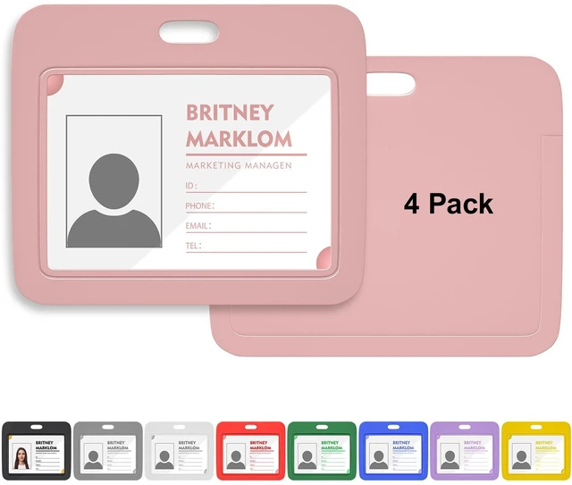 Main image of Horizontal Sliding ID Badge Holder with Clear Window Black ID Card Protector Pouch for Office School (Pink, 4 Pack)