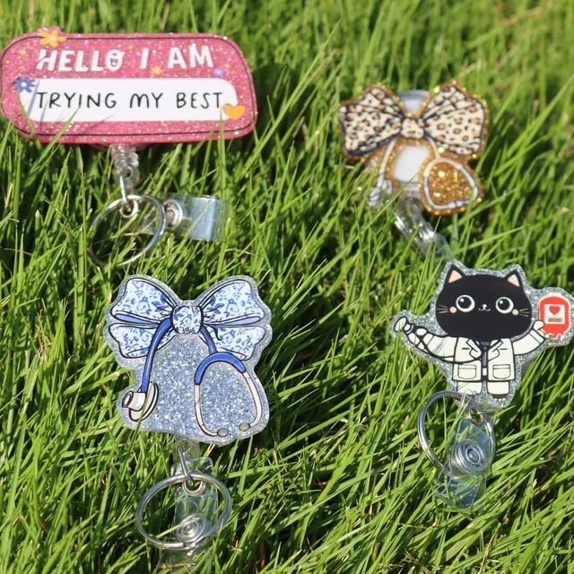 Alt view image 3 of 7 - Retractable Badge Reel Cute with Clip and Key Ring for Id Name Card Holder/Nurse Medical Worker Teacher Doctor Student Office School (4 Medical Style)