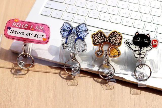 Alt view image 6 of 7 - Retractable Badge Reel Cute with Clip and Key Ring for Id Name Card Holder/Nurse Medical Worker Teacher Doctor Student Office School (4 Medical Style)