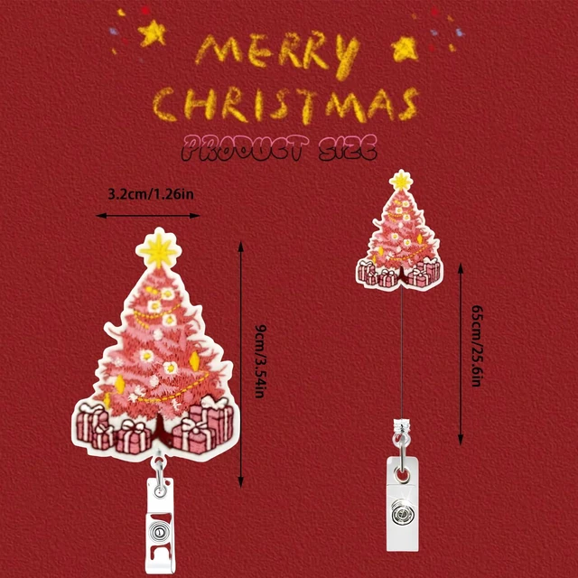 Alt view image 2 of 7 - Christmas Pink Xmas Tree Badge Reel for Nurse Nursing Funny Gift Retractable Alligator Embroidery Badge Clip Winter Holiday for Nurse Doctors Teacher Office Worker Id Card