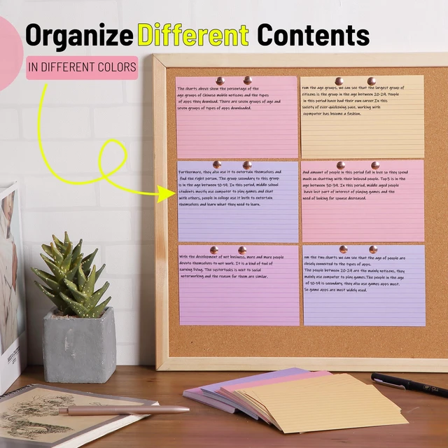 Alt view image 4 of 7 - Lined Index Cards, 4"x6", 144 Cards, Assorted Colors | Bulk 4x6 Index Cards, Ruled for School, College, Office and Home Organization