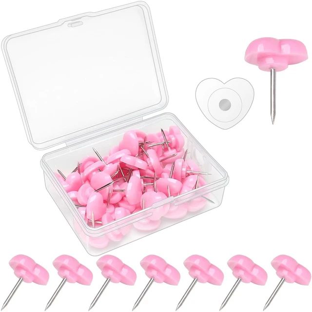 Main image of 50 Pcs Push pins, Plastic pushpins, Suitable for Office Posters, Postcards, wall hangings, Bulletin Boards, Cork Boards (Pink Heart Push Pins)