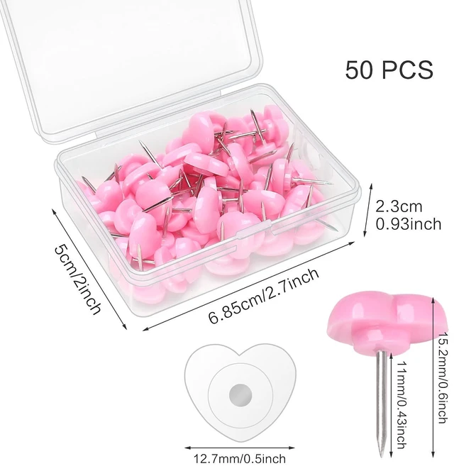 Alt view image 2 of 5 - 50 Pcs Push pins, Plastic pushpins, Suitable for Office Posters, Postcards, wall hangings, Bulletin Boards, Cork Boards (Pink Heart Push Pins)