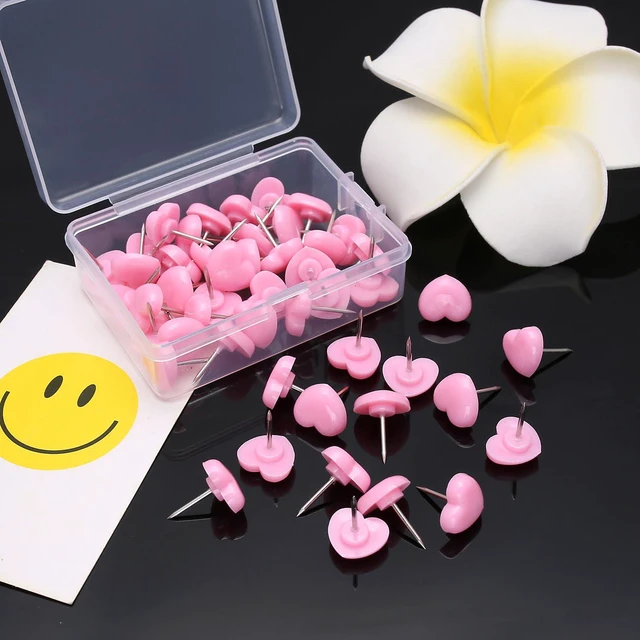 Alt view image 5 of 5 - 50 Pcs Push pins, Plastic pushpins, Suitable for Office Posters, Postcards, wall hangings, Bulletin Boards, Cork Boards (Pink Heart Push Pins)