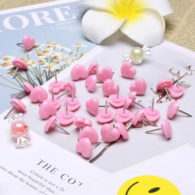Alt view image 3 of 5 - 50 Pcs Push pins, Plastic pushpins, Suitable for Office Posters, Postcards, wall hangings, Bulletin Boards, Cork Boards (Pink Heart Push Pins)