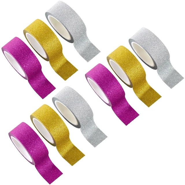 Main image of Qyueyue 3 Colors Glitter Washi Tape 9 Rolls, Thin Sparkle Decorative Tape Set for DIY Crafts Scrapbooking Journaling, Colored Masking Tape for Wall Decor Gift Wrapping (0.6in x 49.5Yard)