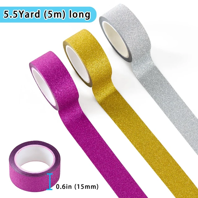Alt view image 5 of 7 - Qyueyue 3 Colors Glitter Washi Tape 9 Rolls, Thin Sparkle Decorative Tape Set for DIY Crafts Scrapbooking Journaling, Colored Masking Tape for Wall Decor Gift Wrapping (0.6in x 49.5Yard)