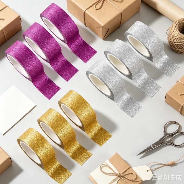 Alt view image 4 of 7 - Qyueyue 3 Colors Glitter Washi Tape 9 Rolls, Thin Sparkle Decorative Tape Set for DIY Crafts Scrapbooking Journaling, Colored Masking Tape for Wall Decor Gift Wrapping (0.6in x 49.5Yard)