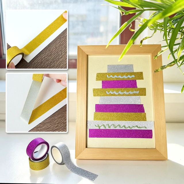 Alt view image 7 of 7 - Qyueyue 3 Colors Glitter Washi Tape 9 Rolls, Thin Sparkle Decorative Tape Set for DIY Crafts Scrapbooking Journaling, Colored Masking Tape for Wall Decor Gift Wrapping (0.6in x 49.5Yard)