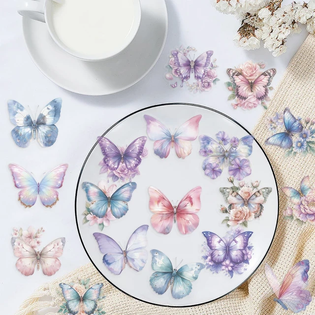 Alt view image 3 of 7 - 50Pcs Transparent Flower Butterfly Stickers for Scrapbooking PET Nature Plant Sticker Floral Stickers Colorful Vintage Craft Sticker for Journaling Scrapbooking Clear Flowers Decals (Butterfly)
