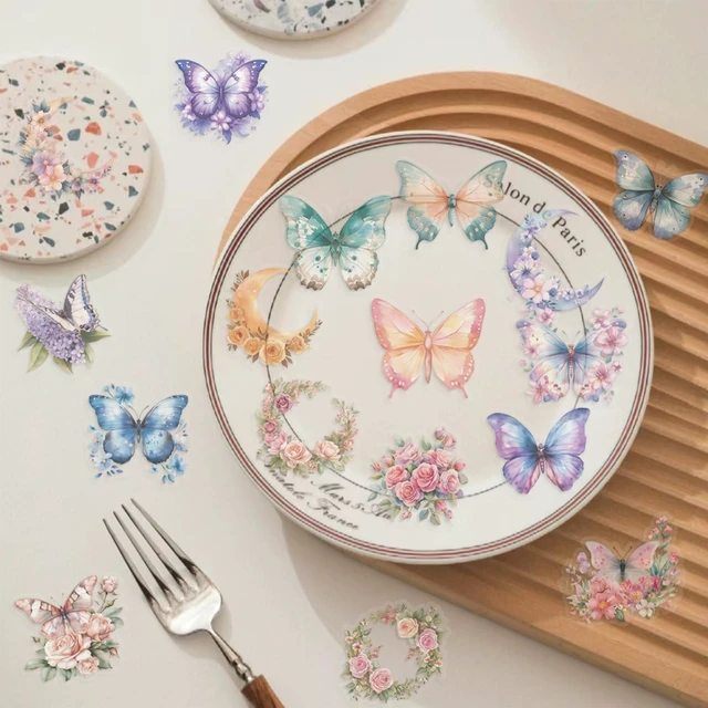 Alt view image 4 of 7 - 50Pcs Transparent Flower Butterfly Stickers for Scrapbooking PET Nature Plant Sticker Floral Stickers Colorful Vintage Craft Sticker for Journaling Scrapbooking Clear Flowers Decals (Butterfly)
