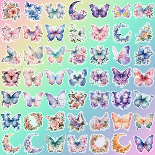 Alt view image 6 of 7 - 50Pcs Transparent Flower Butterfly Stickers for Scrapbooking PET Nature Plant Sticker Floral Stickers Colorful Vintage Craft Sticker for Journaling Scrapbooking Clear Flowers Decals (Butterfly)