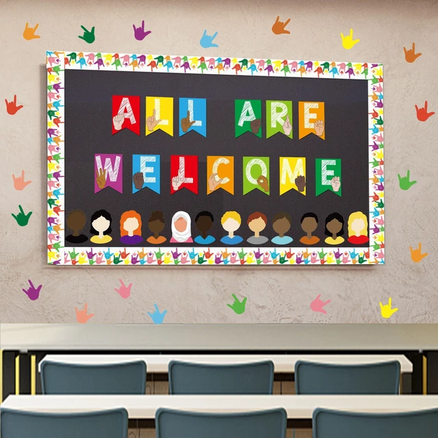 Main image of YIYDONG 67 ASL Welcome Bulletin Board Set - Classroom Flags Welcome Back to School Banner Wall Decoration (Bright)