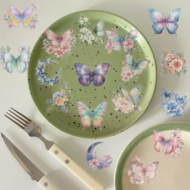 Alt view image 7 of 7 - 50Pcs Transparent Flower Butterfly Stickers for Scrapbooking PET Nature Plant Sticker Floral Stickers Colorful Vintage Craft Sticker for Journaling Scrapbooking Clear Flowers Decals (Butterfly)