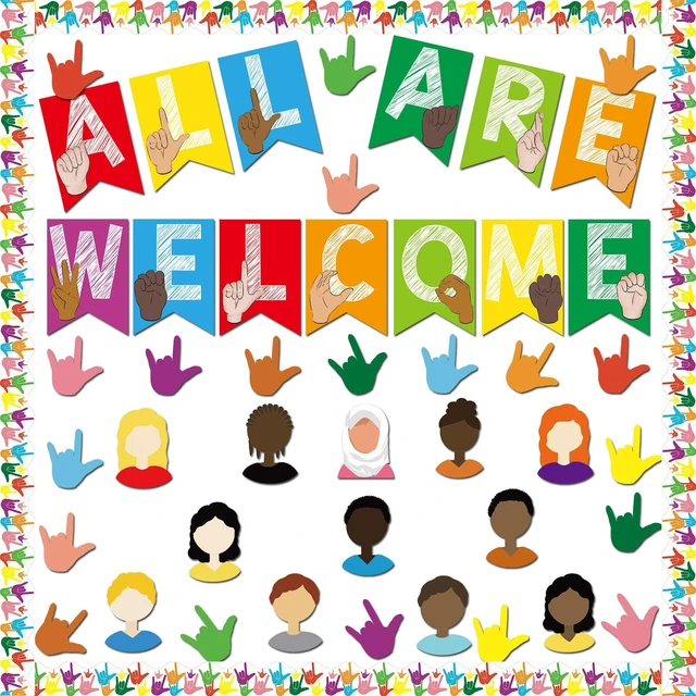 Alt view image 2 of 6 - YIYDONG 67 ASL Welcome Bulletin Board Set - Classroom Flags Welcome Back to School Banner Wall Decoration (Bright)