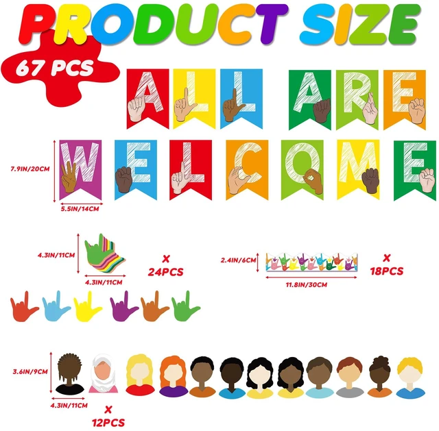 Alt view image 3 of 6 - YIYDONG 67 ASL Welcome Bulletin Board Set - Classroom Flags Welcome Back to School Banner Wall Decoration (Bright)