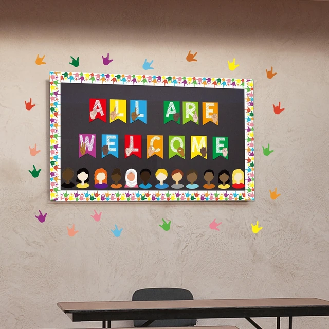 Alt view image 5 of 6 - YIYDONG 67 ASL Welcome Bulletin Board Set - Classroom Flags Welcome Back to School Banner Wall Decoration (Bright)