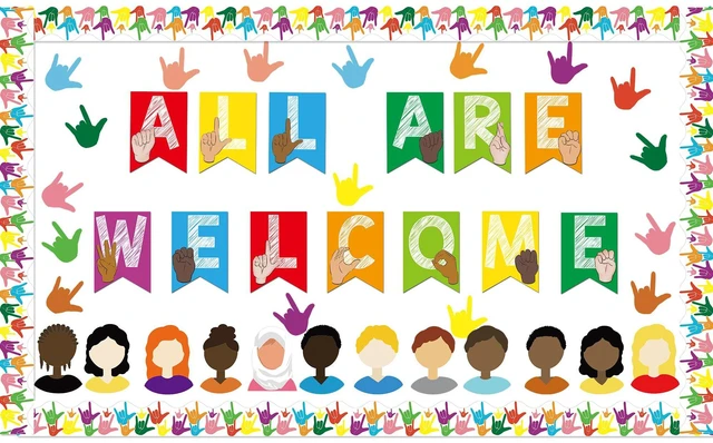 Alt view image 6 of 6 - YIYDONG 67 ASL Welcome Bulletin Board Set - Classroom Flags Welcome Back to School Banner Wall Decoration (Bright)
