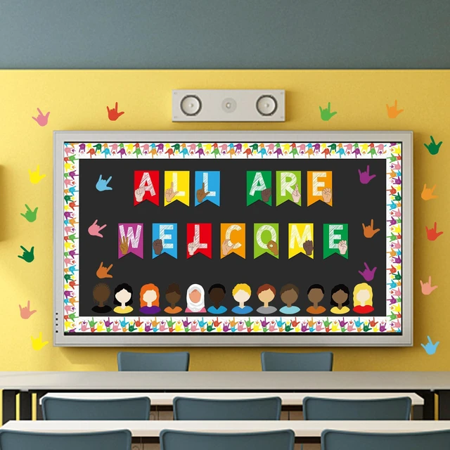 Alt view image 4 of 6 - YIYDONG 67 ASL Welcome Bulletin Board Set - Classroom Flags Welcome Back to School Banner Wall Decoration (Bright)