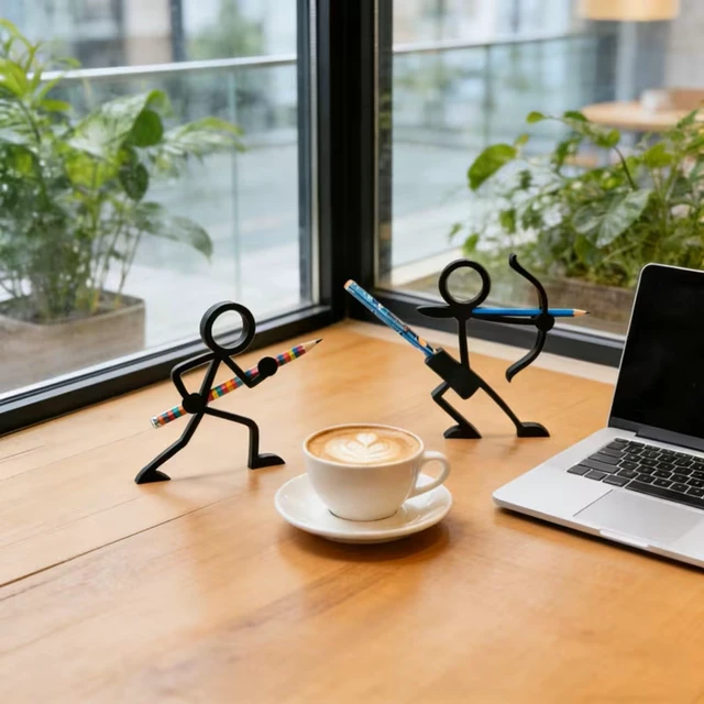 Alt view image 3 of 5 - Nwsrayu 2 Pcs Set 3D-Printed Matchstick Pen Holder,Cute Chibi-Style Desk Organizer,Bookshelf Deco, Suitable for Office & for Home Use, Plastic Pencil Statue, Gift