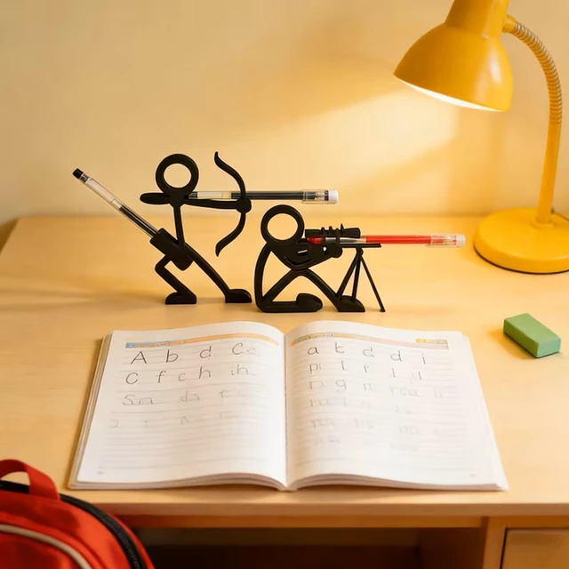 Alt view image 4 of 5 - Nwsrayu 2 Pcs Set 3D-Printed Matchstick Pen Holder,Cute Chibi-Style Desk Organizer,Bookshelf Deco, Suitable for Office & for Home Use, Plastic Pencil Statue, Gift