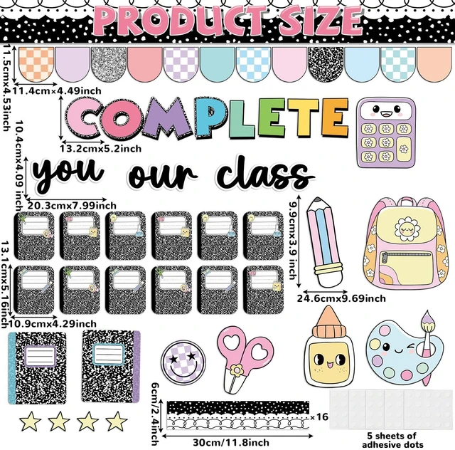 Alt view image 2 of 7 - Composition Notebook Bulletin Board Set You Complete Our Class Pencil Classroom Decor Composition Book Name Tags Paper Cutouts for Back to School First Day of School Chalkboard Wall Door Supplies