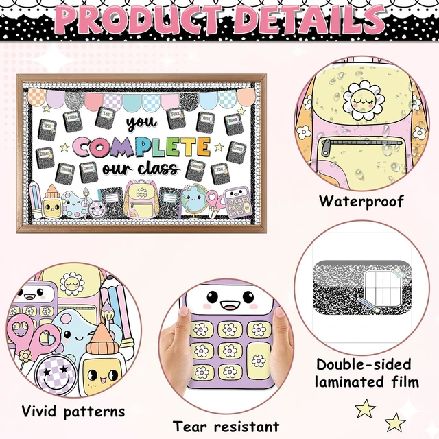 Alt view image 3 of 7 - Composition Notebook Bulletin Board Set You Complete Our Class Pencil Classroom Decor Composition Book Name Tags Paper Cutouts for Back to School First Day of School Chalkboard Wall Door Supplies