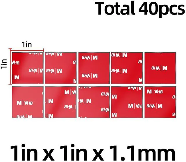 Alt view image 2 of 6 - 40 PCS VHB Adhesive Pads 1" x 1" Heavy Duty Double Sided Mounting Tape Squares, Automotive Grade Foam Adhesive for Dash Cam, Phone Mount, GPS Holder, Rear View Mirror & Car Accessories