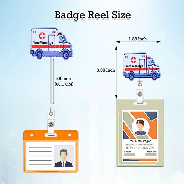 Alt view image 3 of 7 - Arakulago Funny ER Nurse Retractable Badge Reel Holder with ID Clip Emergency Ambulance Glitter Acrylic Nursing Wee Woo Bus Name Badge Clip Accessories Badge Reels Holder Tag Medical Doctor Assistant