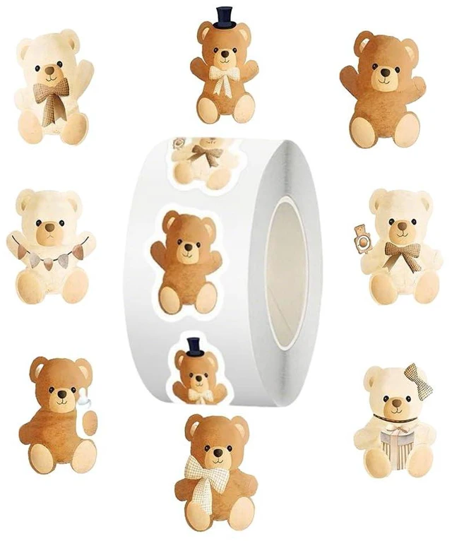 Main image of 8 Different Patterns Bears Stickers 500 Pcs 1 * 1.1-1.5'' Inches Cute Animal Adhesive Sealing Label Decal for Baking Cake Box Decor Business Gift Box Crafts Supplies Kids Teens Adults