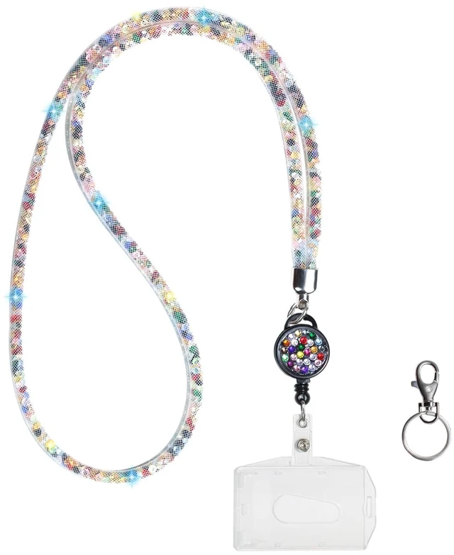 Main image of Togous Rhinestone Retractable ID Badge Lanyard, Colorful | Retractable Badge Reel, Key and ID Card Holder, Sparkling Rhinestone Design, Office and Classroom Accessory, Standard Length